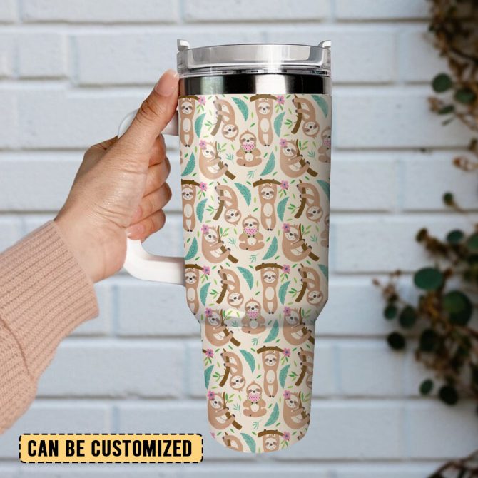 Chibi Sloth Sleeping Custom Stanley Quencher 40Oz Stainless Steel Tumbler With Handle - Image 2