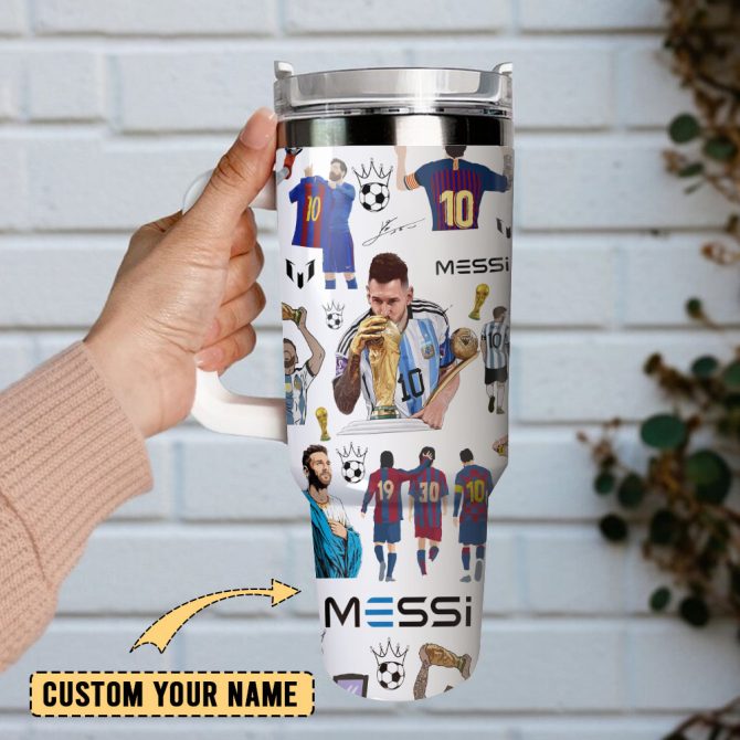 Messi Soccer Custom Stanley Quencher 40Oz Stainless Steel Tumbler With Handle - Image 5