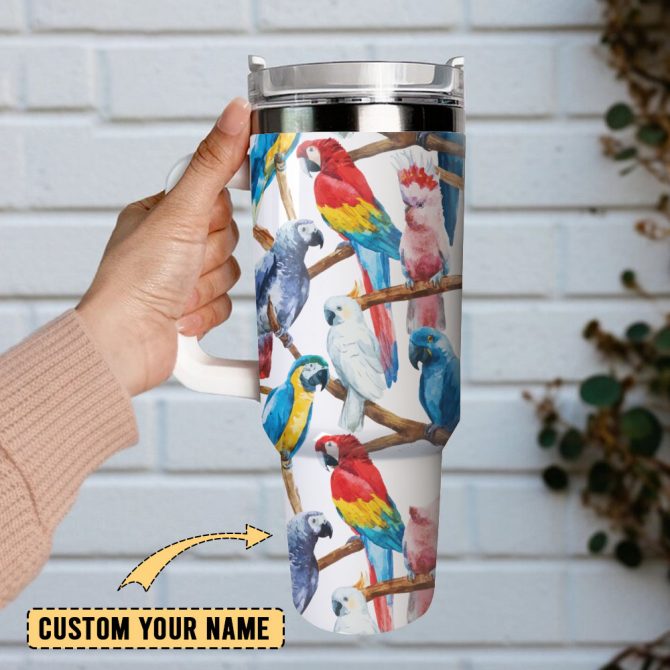 Colorful Parrots Animal Custom Stanley Quencher 40Oz Stainless Steel Tumbler With Handle - Image 2