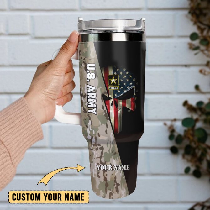 American Flag Skull Custom Stanley Quencher 40Oz Stainless Steel Tumbler With Handle - Image 2