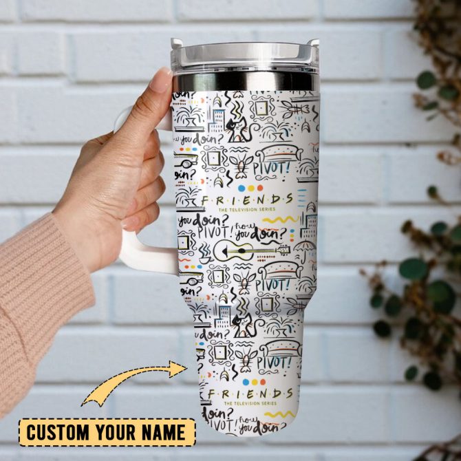 Friendship Doodle Art Custom Stanley Quencher 40Oz Stainless Steel Tumbler With Handle - Image 2