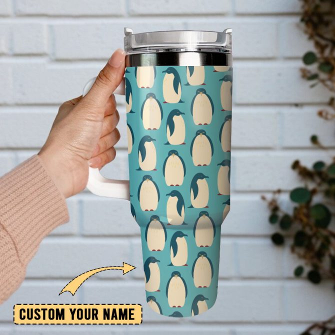 Cute Penguin Artwork Custom Stanley Quencher 40Oz Stainless Steel Tumbler With Handle - Image 2