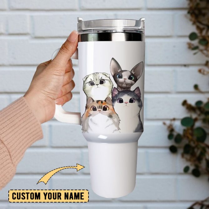 Cutie Cats Are My Favorite People Animal Custom Stanley Quencher 40Oz Stainless Steel Tumbler With Handle - Image 2