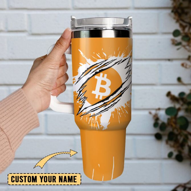 Bitcoin Logo Artwork Custom Stanley Quencher 40Oz Stainless Steel Tumbler With Handle - Image 2