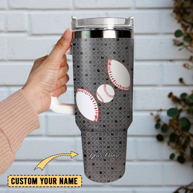 Baseball Artwork Custom Stanley Quencher 40Oz Stainless Steel Tumbler With Handle - Image 2