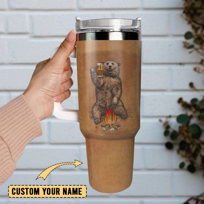 Bear Beer Camping Peace Animal Custom Stanley Quencher 40Oz Stainless Steel Tumbler With Handle - Image 2