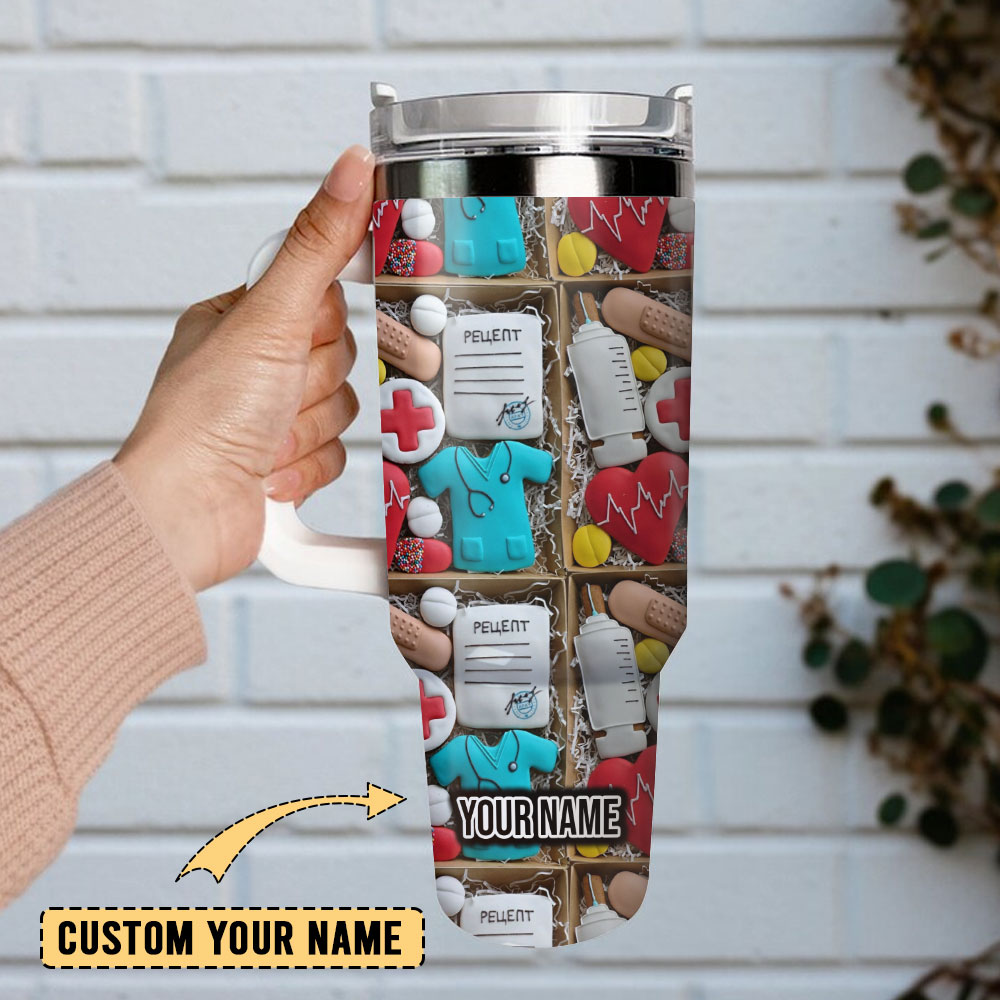 Nurse Heart Love Gift Custom Stanley Quencher 40Oz Stainless Steel Tumbler With Handle - Image 2