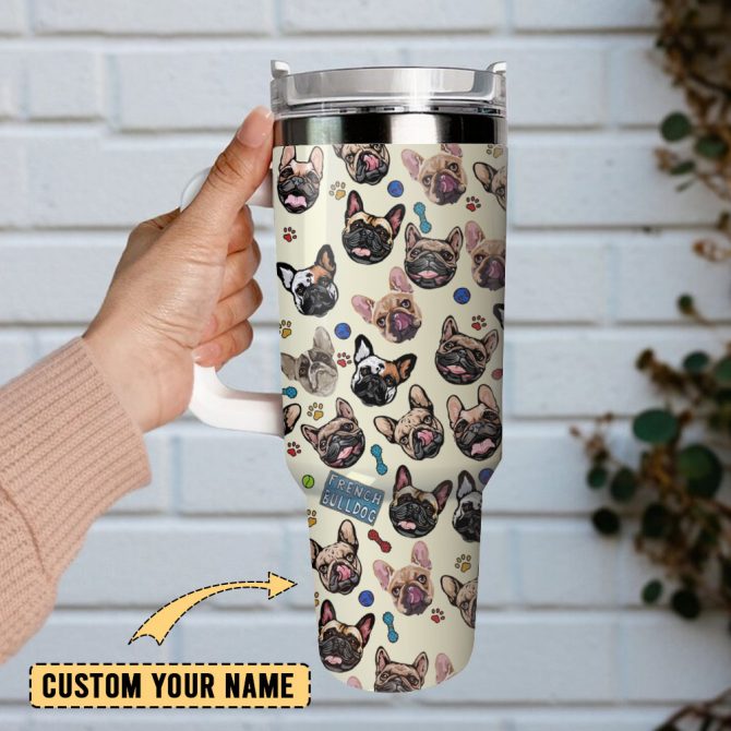 French Bull Dog Artwork Custom Stanley Quencher 40Oz Stainless Steel Tumbler With Handle - Image 2