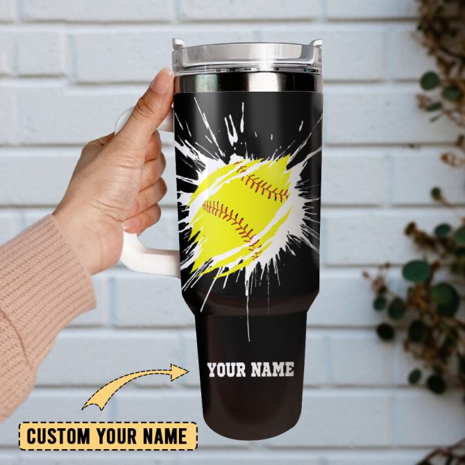 Baseball Artwork Custom Stanley Quencher 40Oz Stainless Steel Tumbler With Handle - Image 2