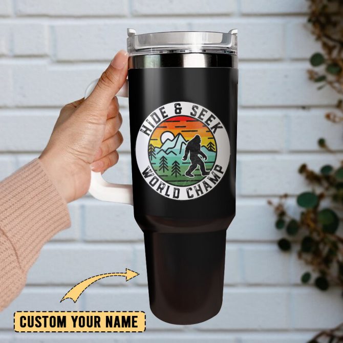 Bigfoot Hide And Seek Champion Gift Custom Stanley Quencher 40Oz Stainless Steel Tumbler With Handle - Image 2