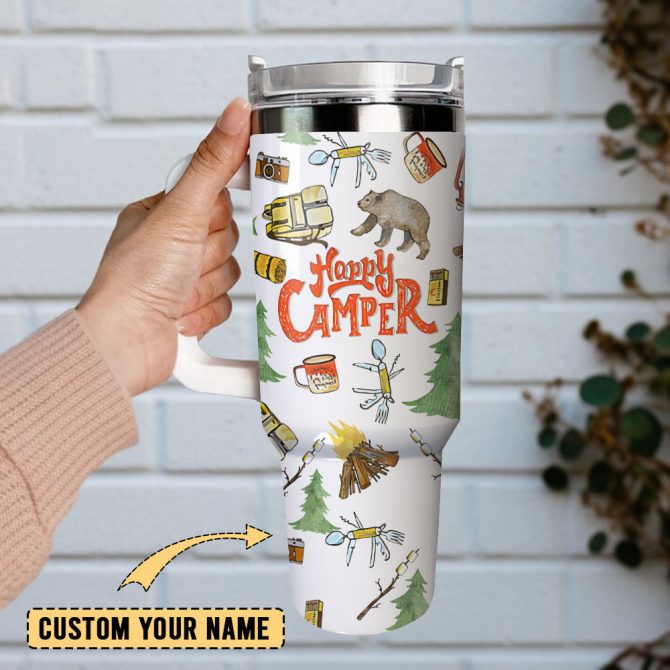 Happy Camper Artwork Custom Stanley Quencher 40Oz Stainless Steel Tumbler With Handle - Image 2