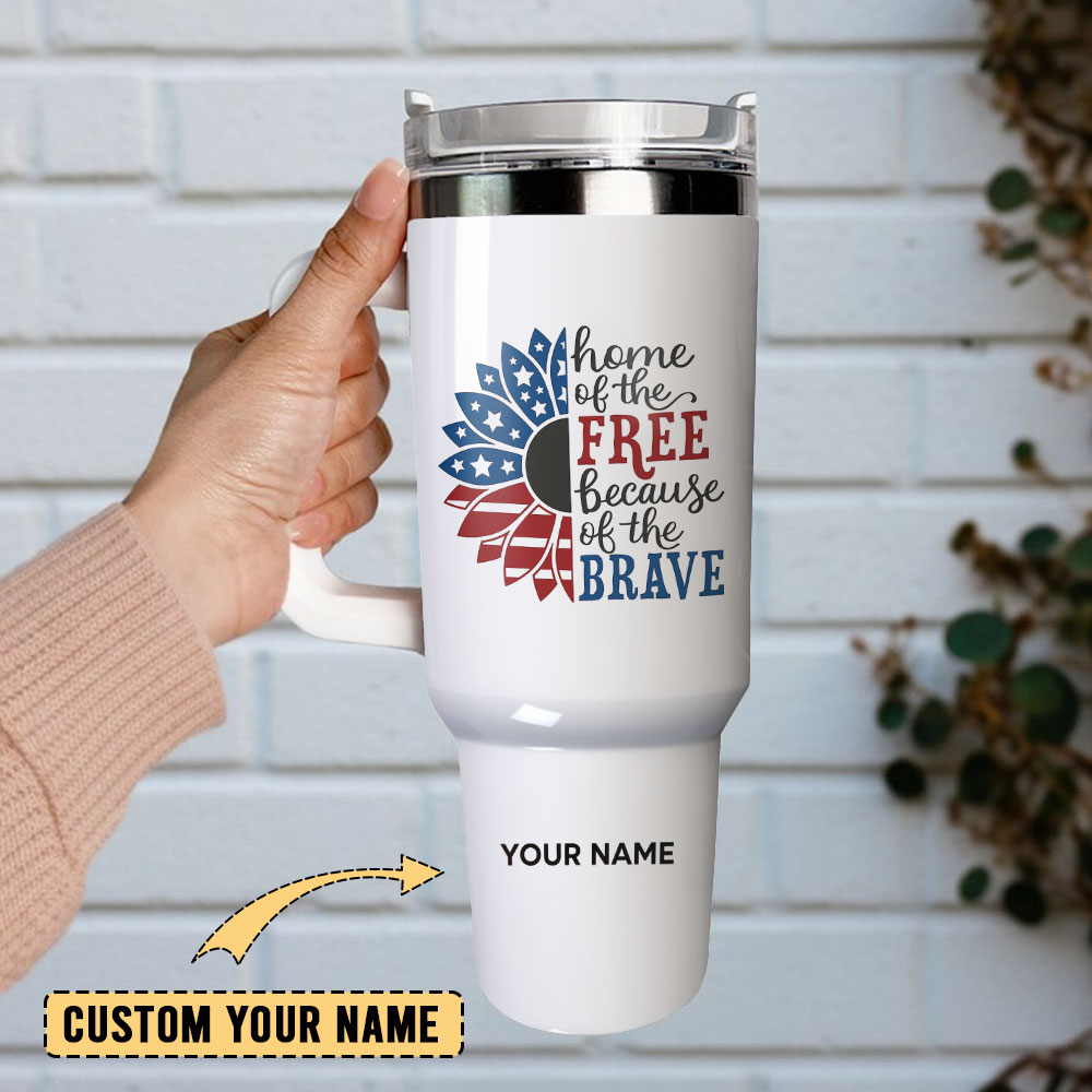 Sunflower Home Of The Free Because Of The Brave Gift Custom Stanley Quencher 40Oz Stainless Steel Tumbler With Handle - Image 2
