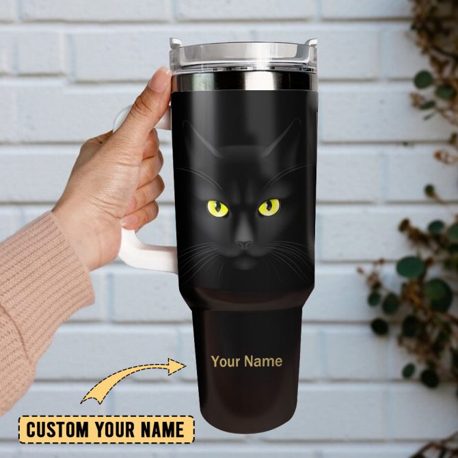 Black Cat Artwork Custom Stanley Quencher 40Oz Stainless Steel Tumbler With Handle - Image 2
