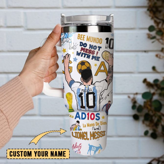 Messi Soccer Custom Stanley Quencher 40Oz Stainless Steel Tumbler With Handle - Image 5