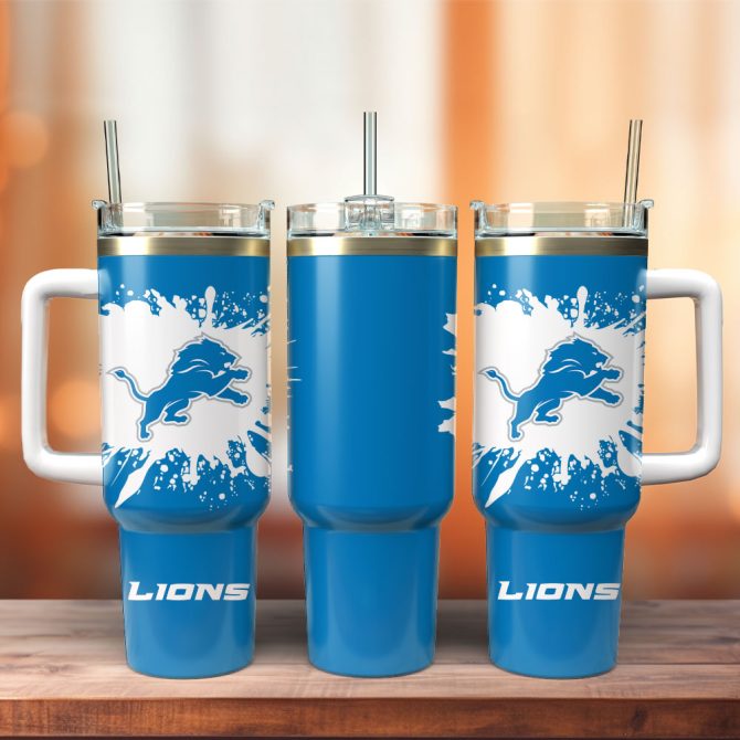Detroit Lions Football Team Nfl Custom Stanley Quencher 40Oz Stainless Steel Tumbler With Handle