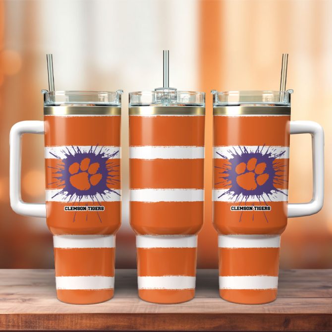 Clemson Tiger Football Team Ncca Custom Stanley Quencher 40Oz Stainless Steel Tumbler With Handle