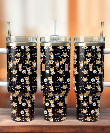 Cute Corgi Anime Custom Stanley Quencher 40Oz Stainless Steel Tumbler With Handle