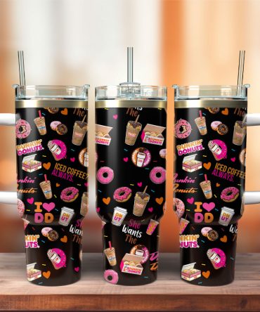 Dunkin Donuts Iced Coffee Custom Stanley Quencher 40Oz Stainless Steel Tumbler With Handle