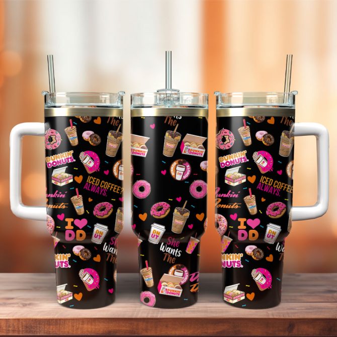 Dunkin Donuts Iced Coffee Custom Stanley Quencher 40Oz Stainless Steel Tumbler With Handle