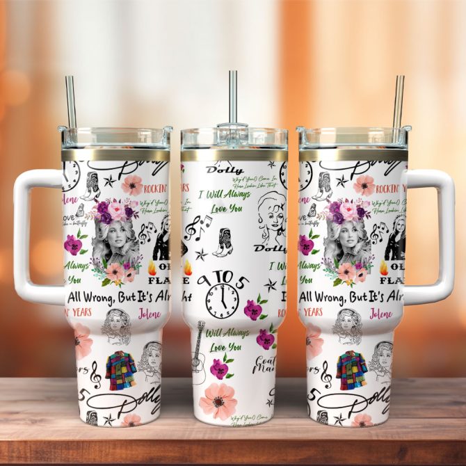 Dolly Parton Singer Song Writer Flowers Custom Stanley Quencher 40Oz Stainless Steel Tumbler With Handle