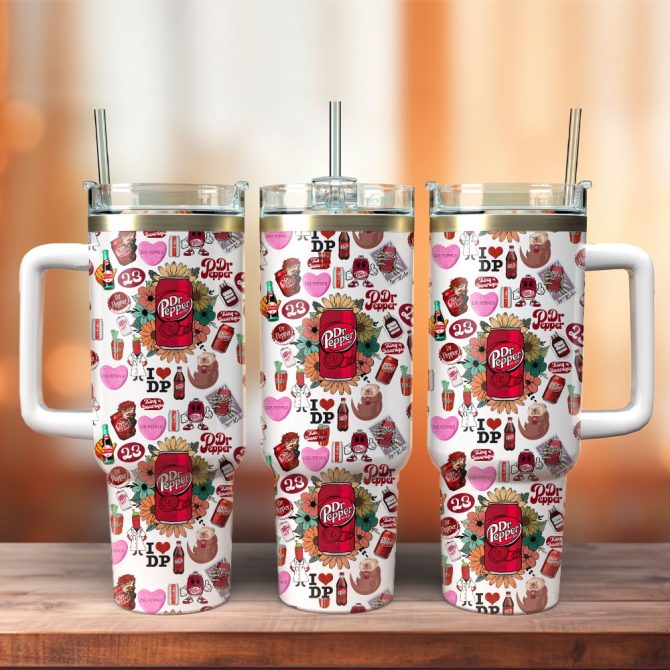 Dr Pepper Soft Drink Custom Stanley Quencher 40Oz Stainless Steel Tumbler With Handle