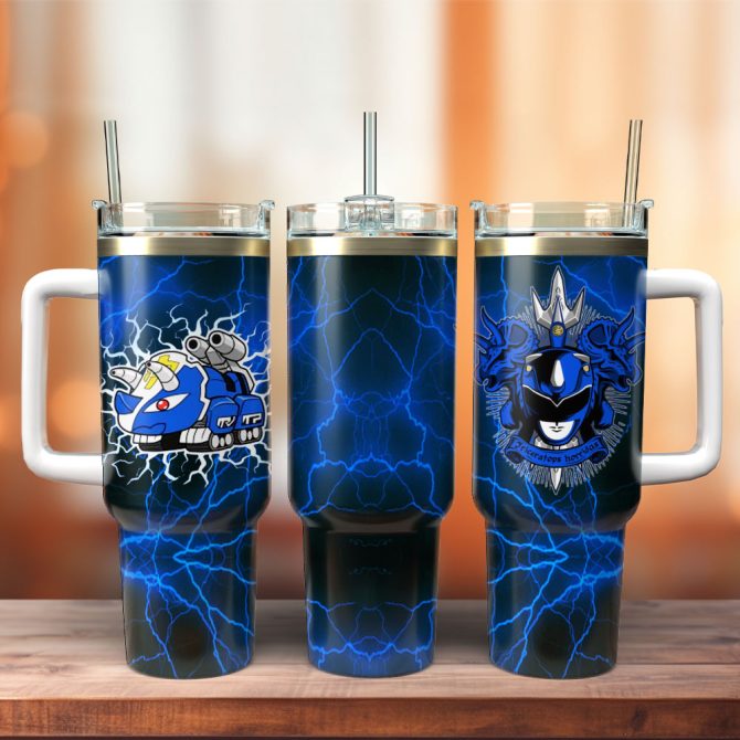 Blue Superman Power Rangers Film Custom Stanley Quencher 40Oz Stainless Steel Tumbler With Handle