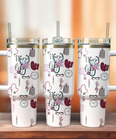 Heart Flower Nurse Life Custom Stanley Quencher 40Oz Stainless Steel Tumbler With Handle
