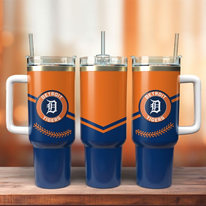 Detroit Tigers Baseball Team Mlb Custom Stanley Quencher 40Oz Stainless Steel Tumbler With Handle