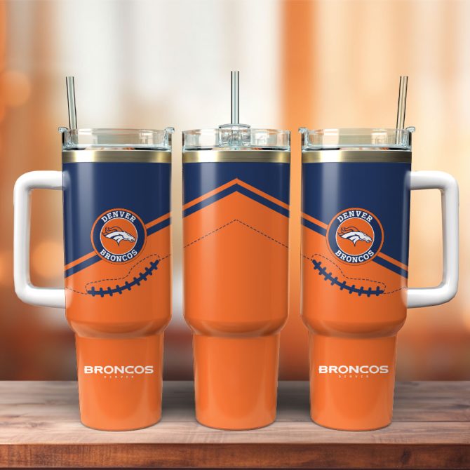 Denver Broncos Football Nfl Custom Stanley Quencher 40Oz Stainless Steel Tumbler With Handle