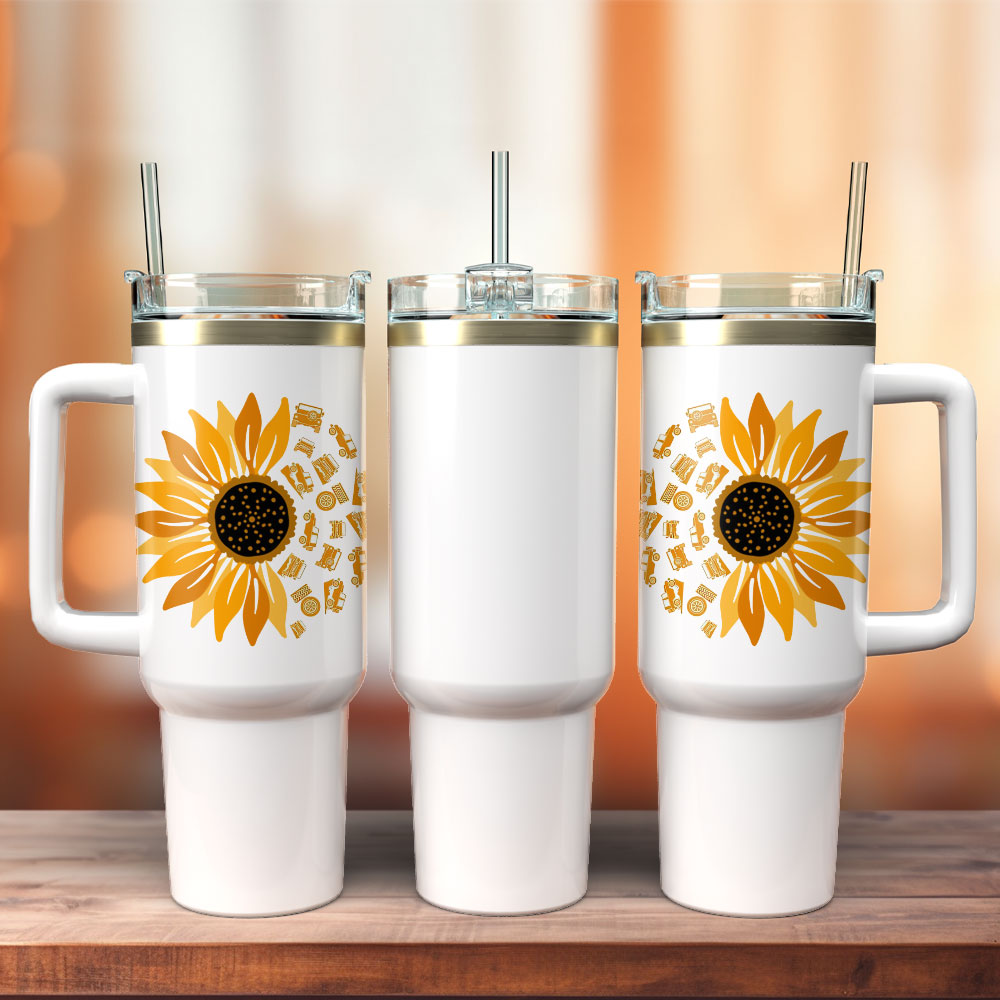 Sunflower Colorful Custom Stanley Quencher 40Oz Stainless Steel Tumbler With Handle