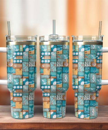 Beach Artwork Custom Stanley Quencher 40Oz Stainless Steel Tumbler With Handle