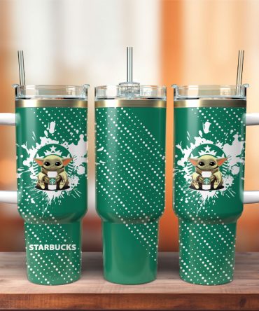 Baby Yoda And Star Buck Movie Custom Stanley Quencher 40Oz Stainless Steel Tumbler With Handle
