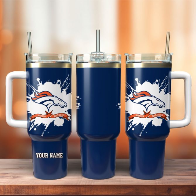Denver Broncos Football Nfl Sport Custom Stanley Quencher 40Oz Stainless Steel Tumbler With Handle