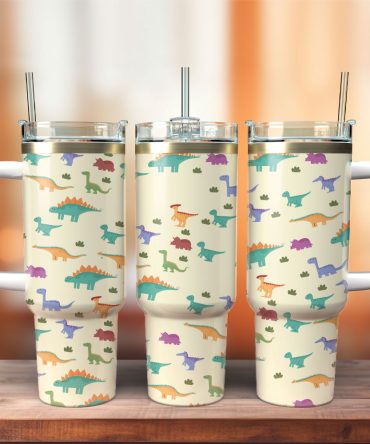 Dinosaur Animal Colorful Custom Stanley Quencher 40Oz Stainless Steel Tumbler With Handle