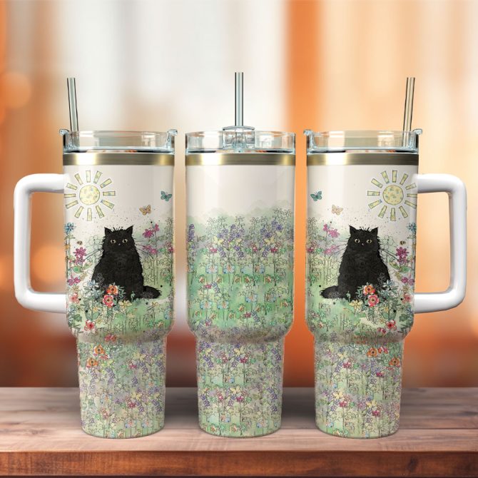 Cat Artwork Custom Stanley Quencher 40Oz Stainless Steel Tumbler With Handle