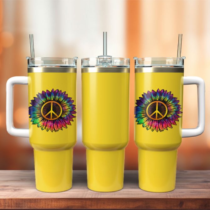 Flower Artwork Custom Stanley Quencher 40Oz Stainless Steel Tumbler With Handle