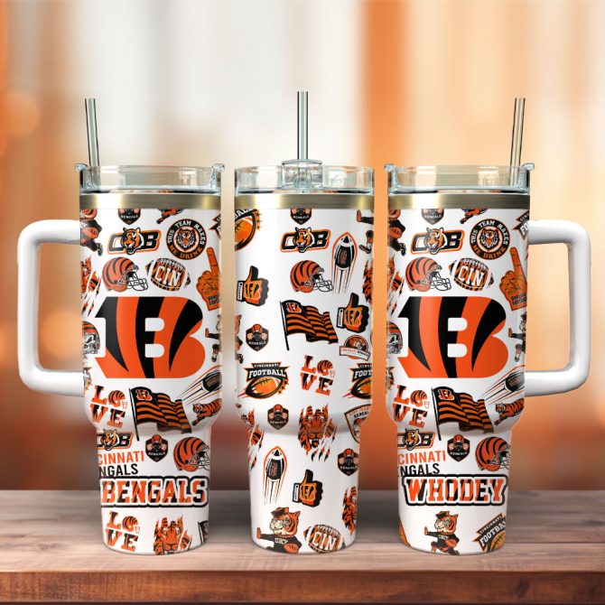 Cincinnati Bengals Football Nfl Sport Custom Stanley Quencher 40Oz Stainless Steel Tumbler With Handle
