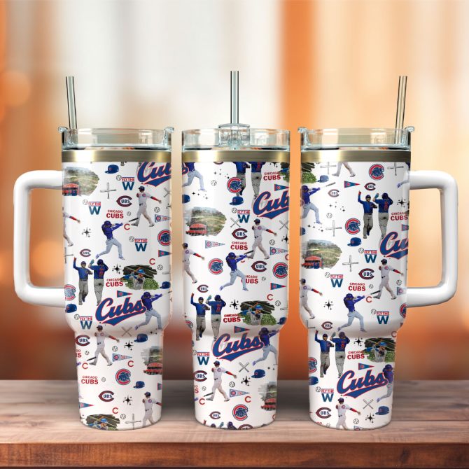 Chicago Cubs Baseball Field Mlb Custom Stanley Quencher 40Oz Stainless Steel Tumbler With Handle