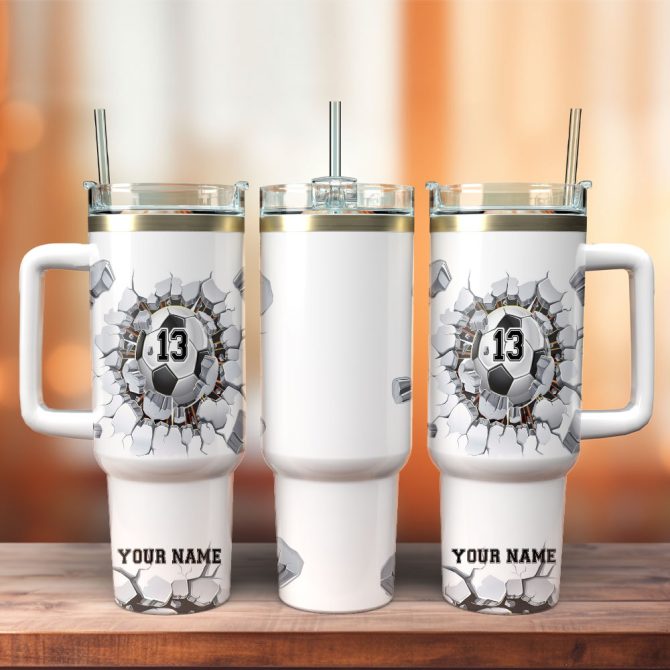 Football Artwork Custom Stanley Quencher 40Oz Stainless Steel Tumbler With Handle