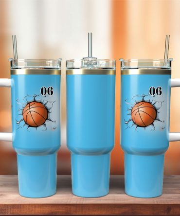 Basketball Smash Blue Sport Custom Stanley Quencher 40Oz Stainless Steel Tumbler With Handle