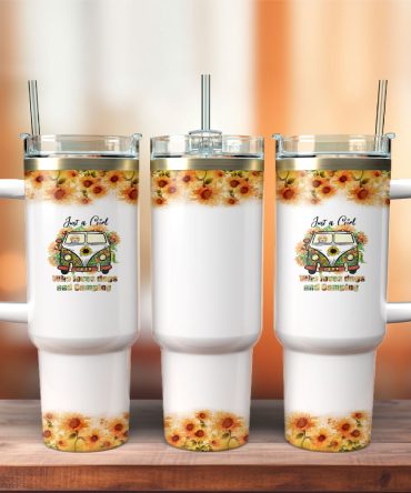 Sunflower Girl Dog Camping Hippie Custom Stanley Quencher 40Oz Stainless Steel Tumbler With Handle