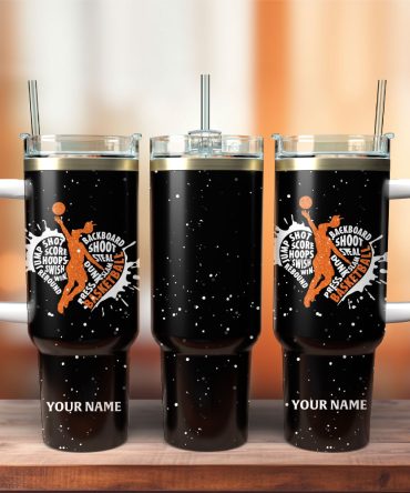 Basketball Artwork Sport Custom Stanley Quencher 40Oz Stainless Steel Tumbler With Handle