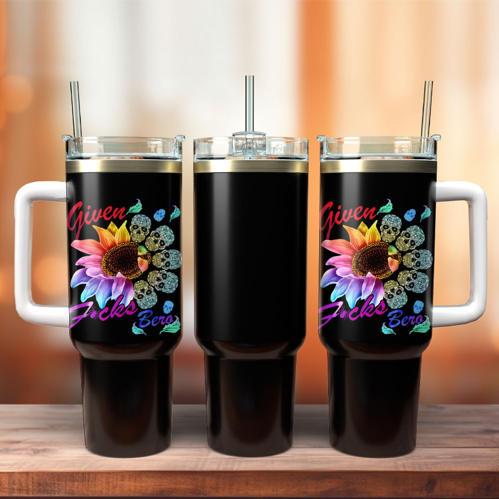 Tie Dye Sunflower Skull Artwork Custom Stanley Quencher 40Oz Stainless Steel Tumbler With Handle