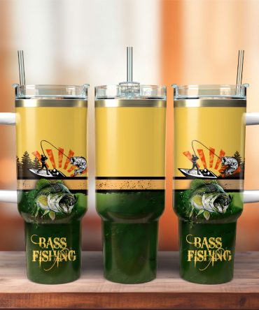 Fish Bass Fishing Sport Artwork Custom Stanley Quencher 40Oz Stainless Steel Tumbler With Handle