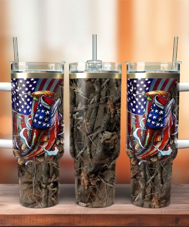 Cool Fishing American Flag Design Artwork Custom Stanley Quencher 40Oz Stainless Steel Tumbler With Handle