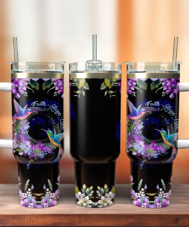 Couple Hummingbirds Flowers Artwork Custom Stanley Quencher 40Oz Stainless Steel Tumbler With Handle
