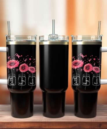 Faith Hope Love Pink Sunflower Artwork Custom Stanley Quencher 40Oz Stainless Steel Tumbler With Handle