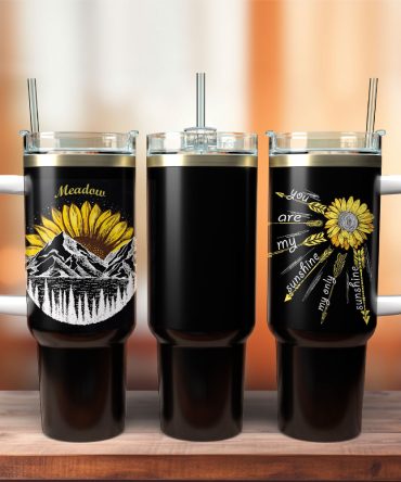 Sunflower Artwork Custom Stanley Quencher 40Oz Stainless Steel Tumbler With Handle