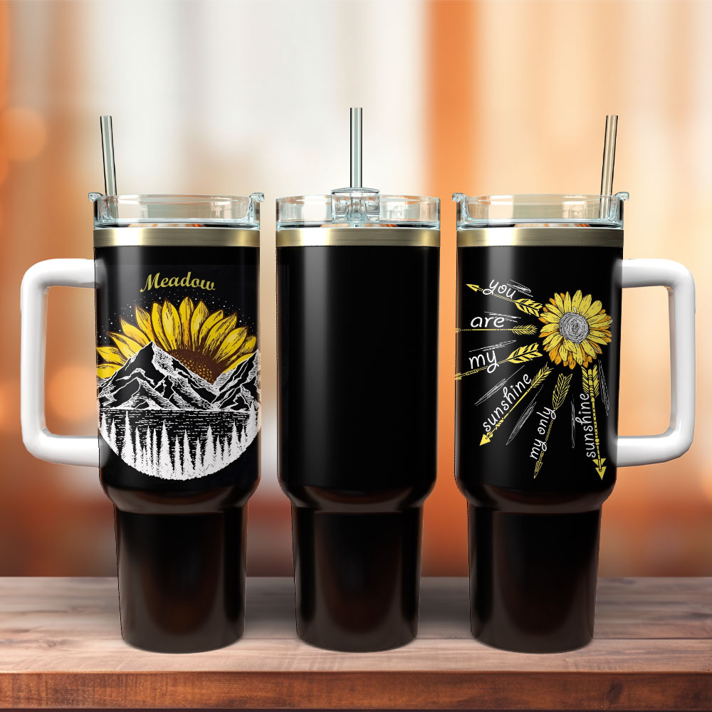 Sunflower Artwork Custom Stanley Quencher 40Oz Stainless Steel Tumbler With Handle