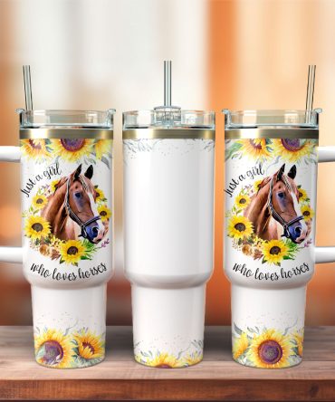 Horse Sunflowers Artwork Custom Stanley Quencher 40Oz Stainless Steel Tumbler With Handle